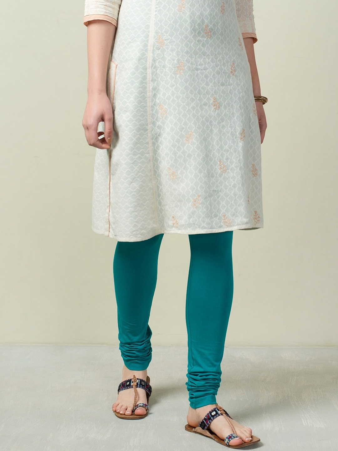 

Fabindia Green Churidar Length Cotton Leggings