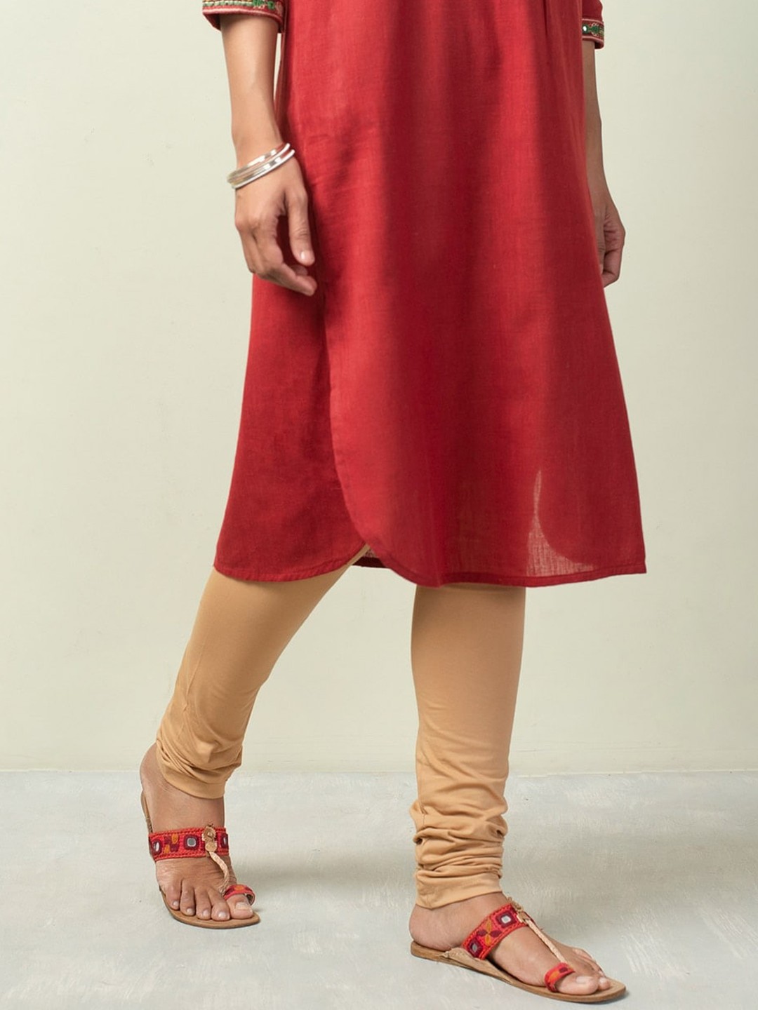 

Fabindia Women Beige Cotton Solid Slim Fit Churidar