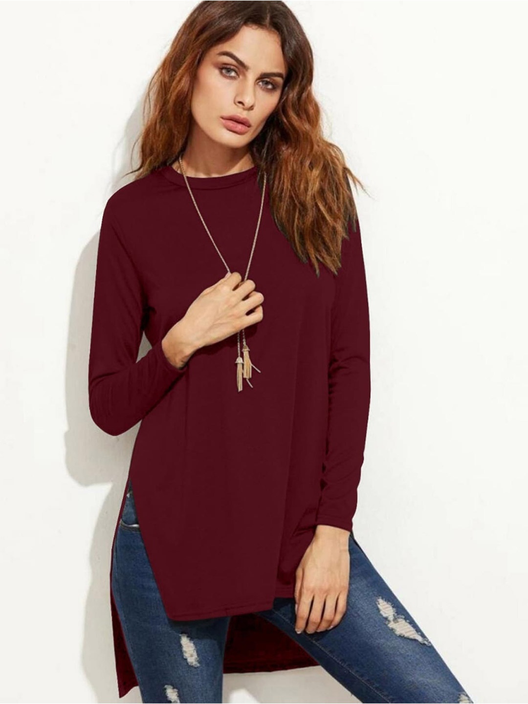

Dream Beauty Fashion Women Maroon Longline Top
