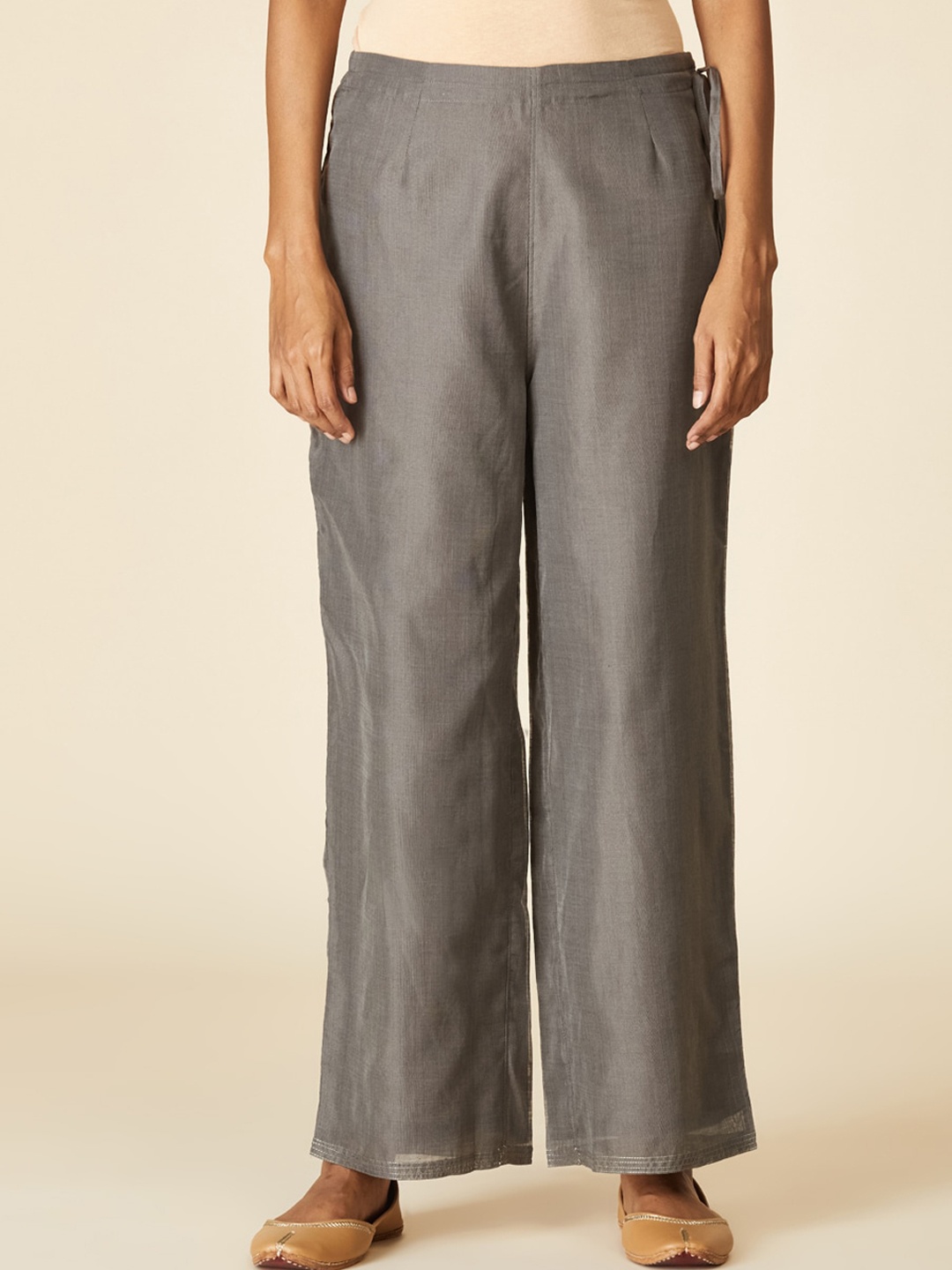 

Fabindia Women Charcoal Comfort Straight Fit Cotton Parallel Trousers