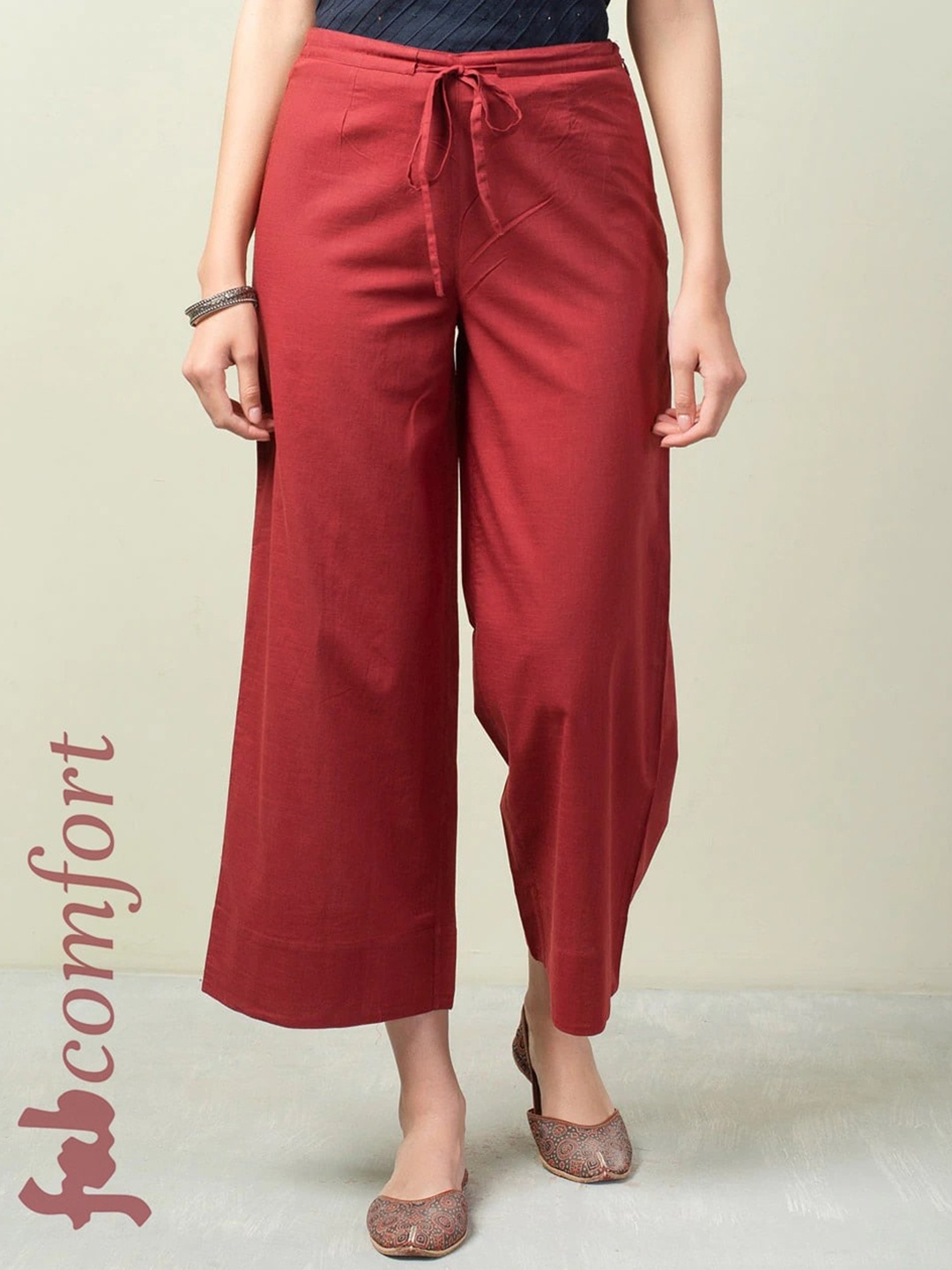 

Fabindia Women Maroon Comfort Cotton Parallel Trousers