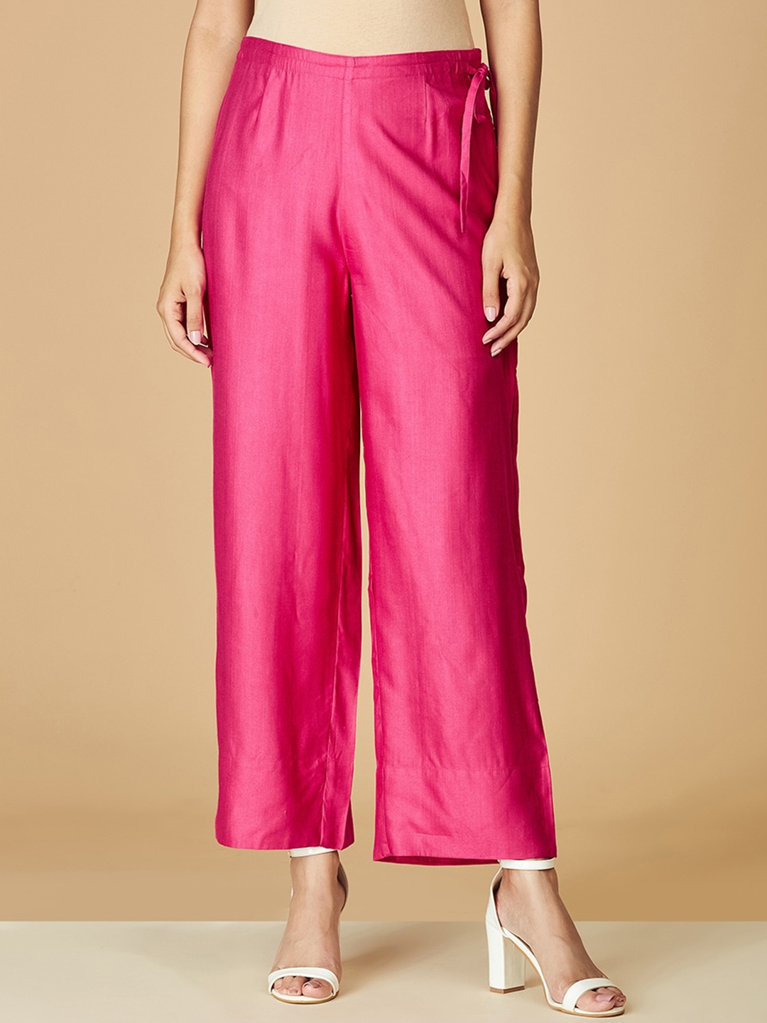 

Fabindia Women Fuchsia Comfort Straight Fit Pleated Trousers