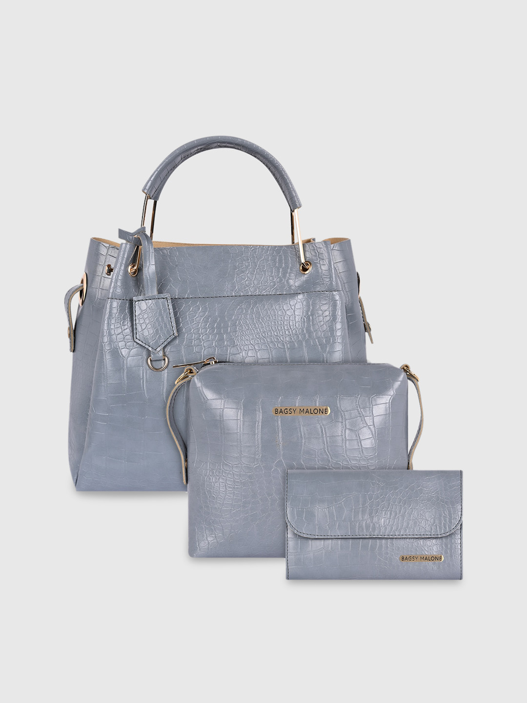 

Bagsy Malone Grey PU Shopper Handheld Bag with Cut Work