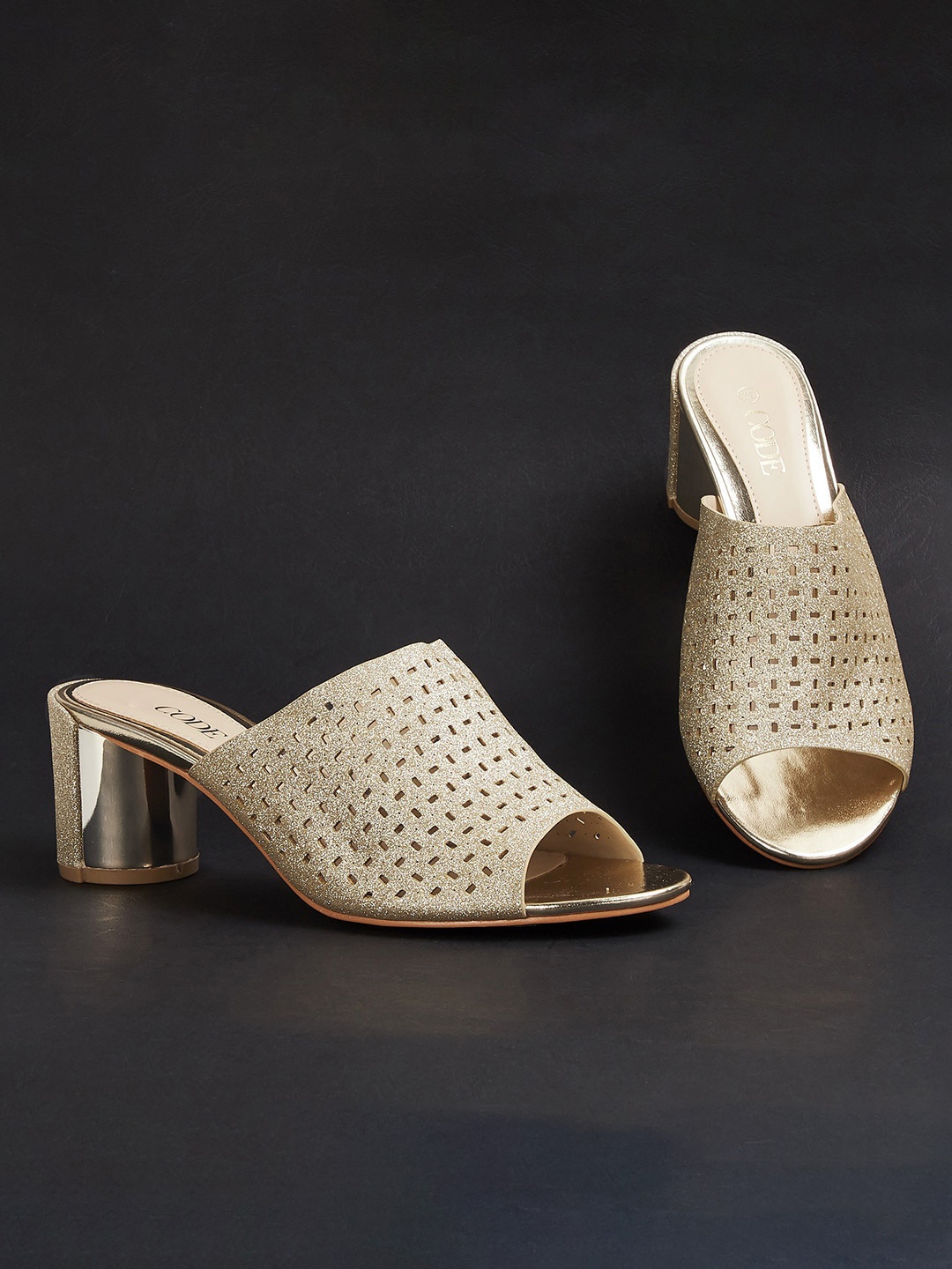 

CODE by Lifestyle Gold-Toned Textured Block Heels