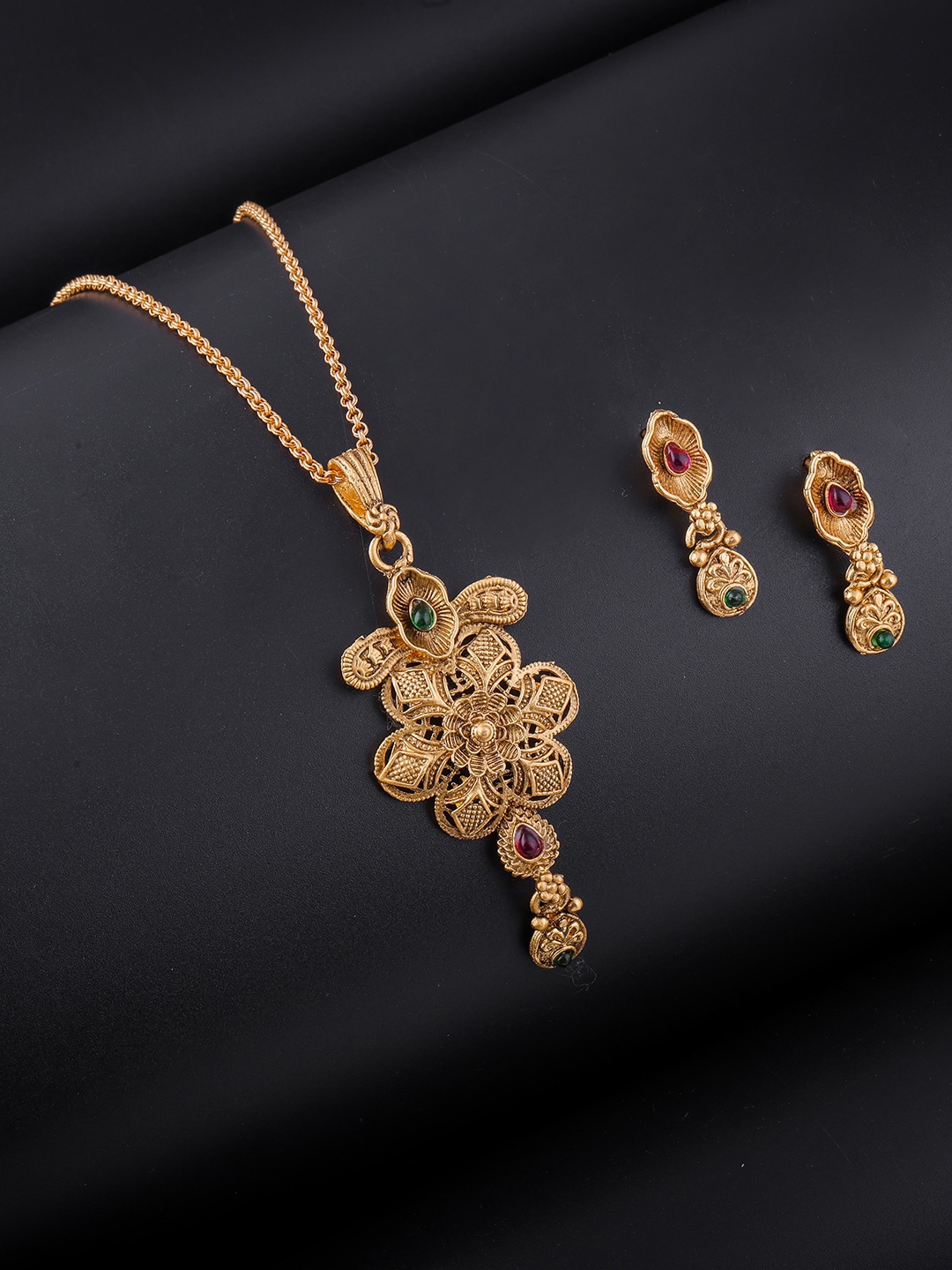 

Brandsoon Gold-plated Green Artificial Stones Jewellery Set