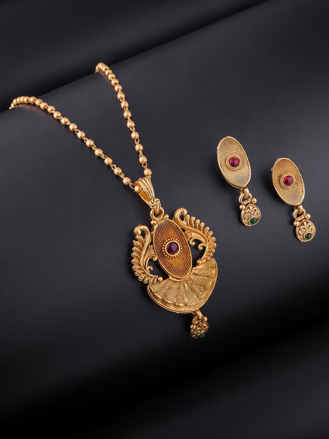 

Brandsoon Red Stone-Studded One Gram Gold Plated Jewellery Set