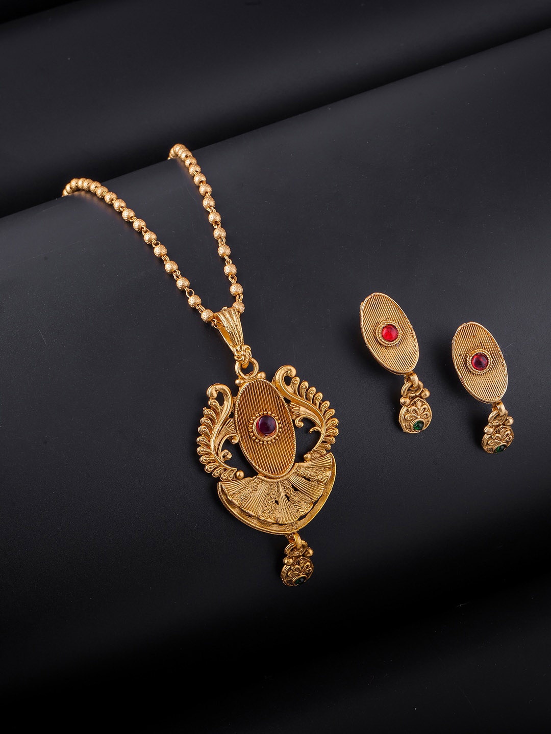 

Brandsoon Gold-Plated Pink Stone-Studded Jewellery Set