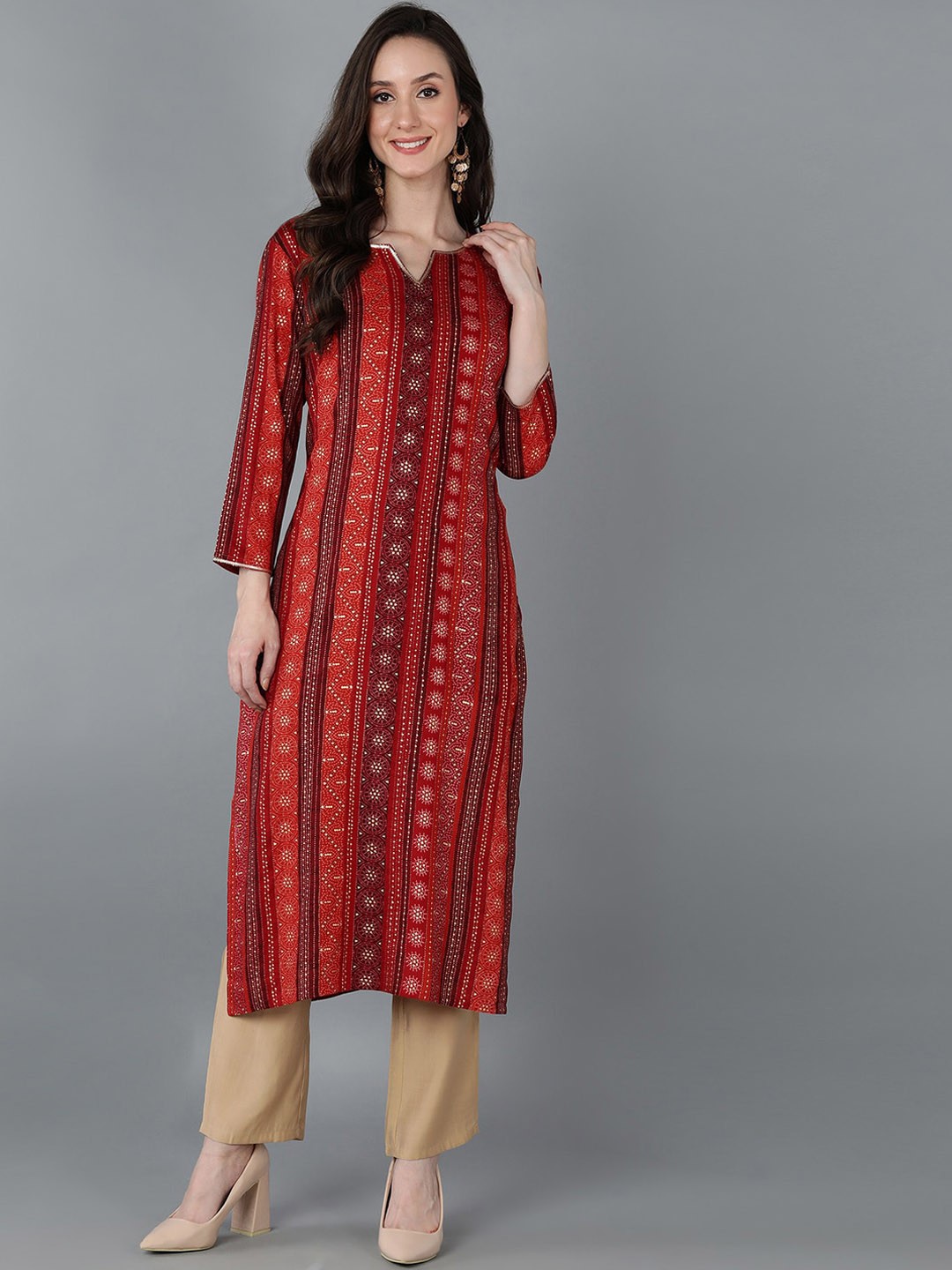 

AHIKA Women Red & Maroon Ethnic Printed Regular Kurta