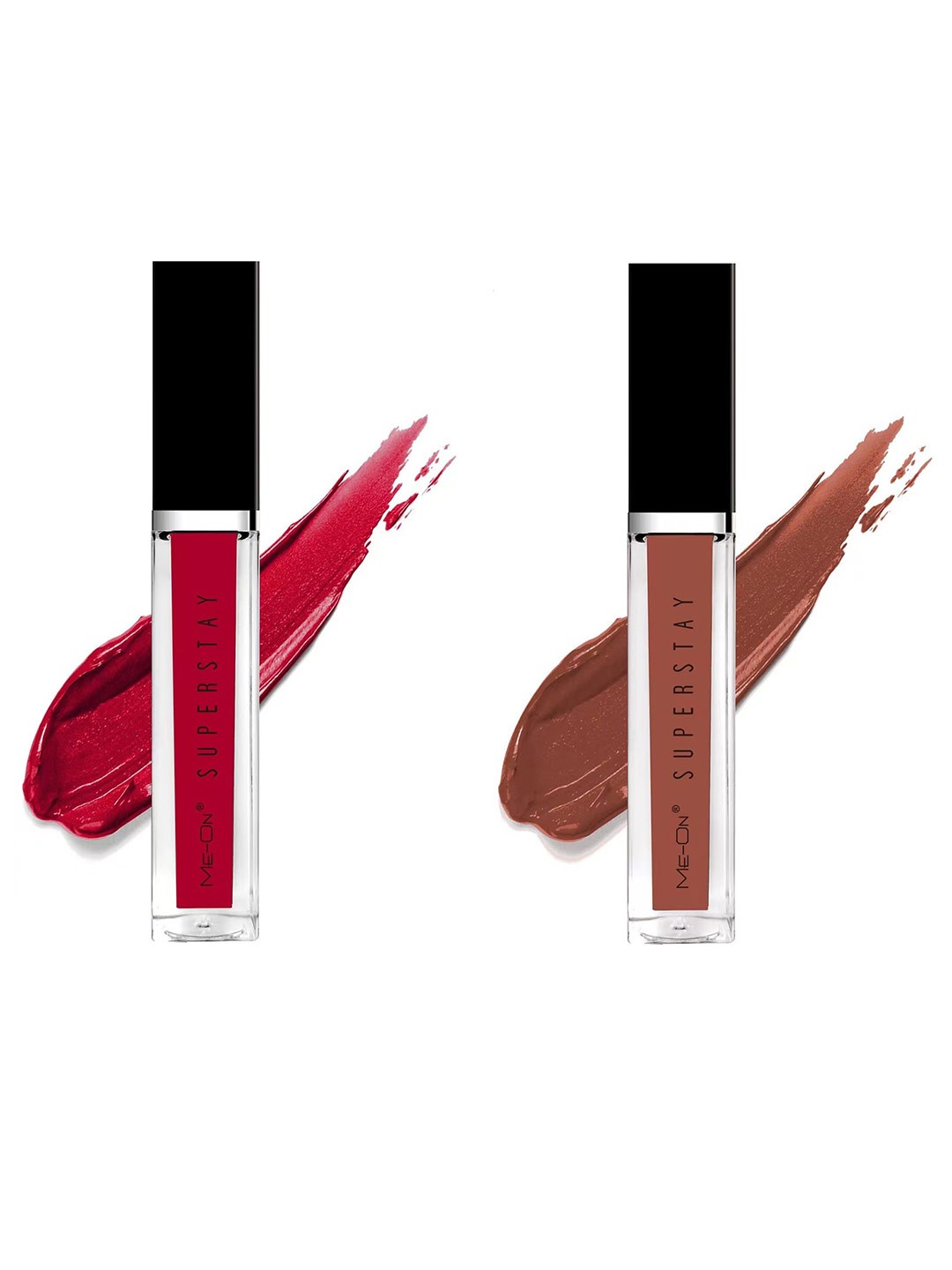 

ME-ON Set Of 2 Super Stay Lip Gloss - Glam Red 05 & Coffee Mocha 17, Maroon