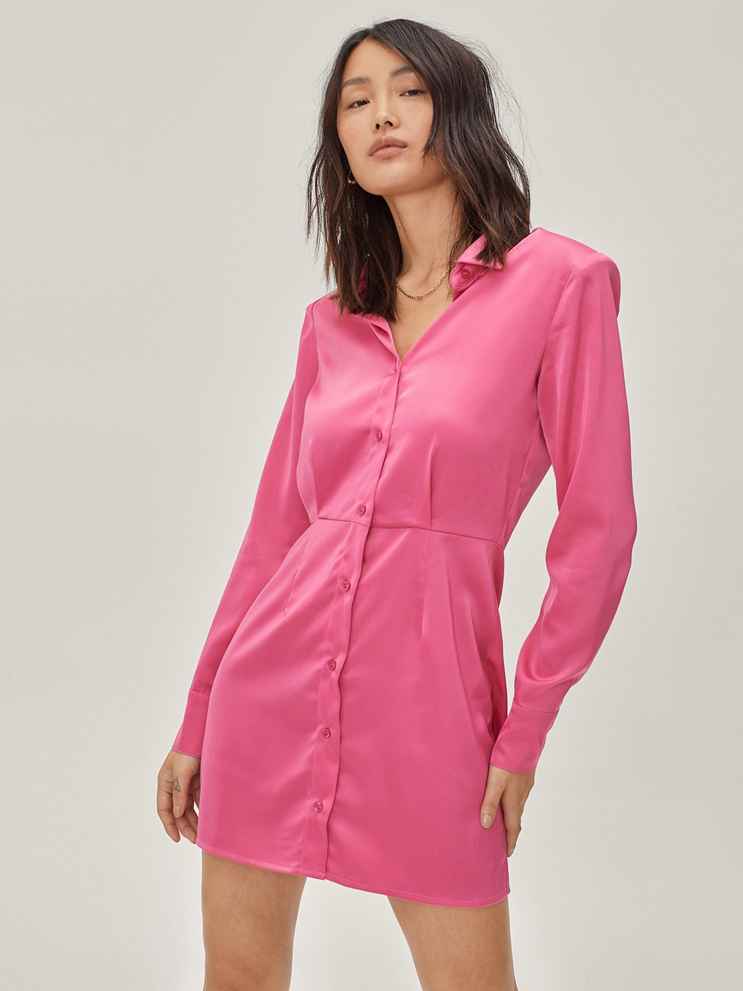 

NASTY GAL Pink Shirt Mini Dress