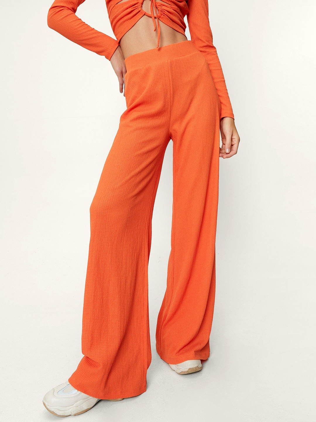 

NASTY GAL Women Orange Textured Wide Leg High-Waist Pants