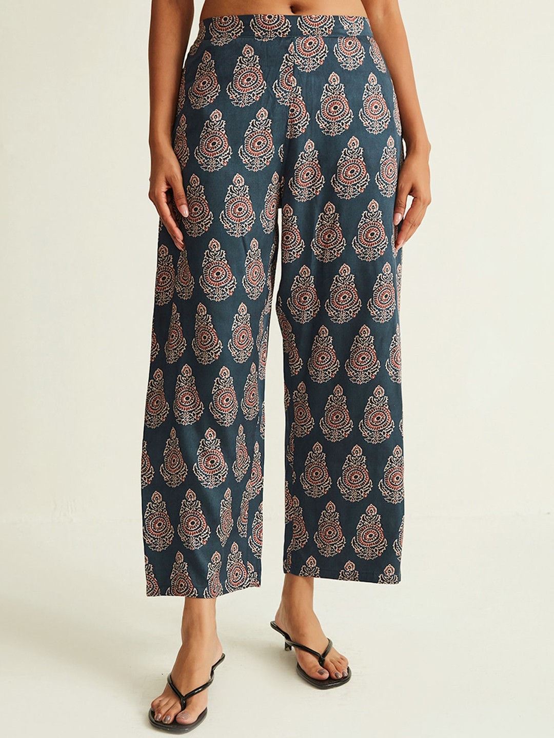 

Ancestry Women Floral Printed Straight Fit Trousers, Blue