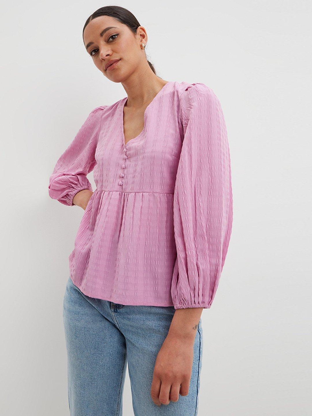 

DOROTHY PERKINS Pink Seersucker A-line Top