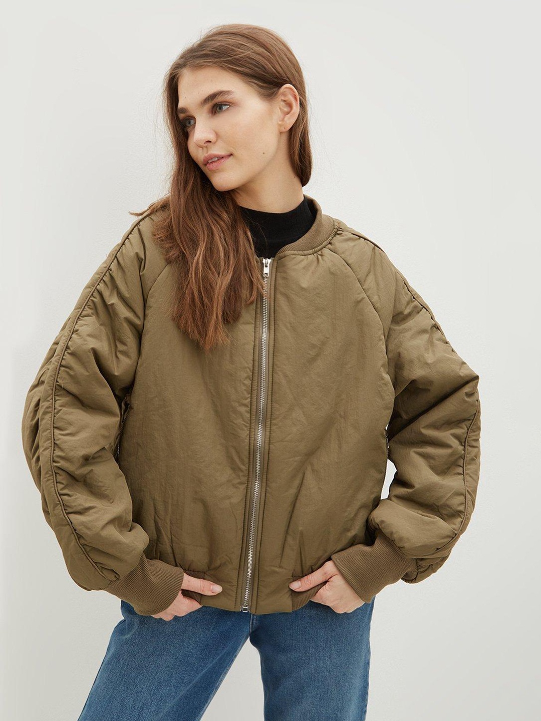 

DOROTHY PERKINS Women Olive Green Solid Padded Jacket