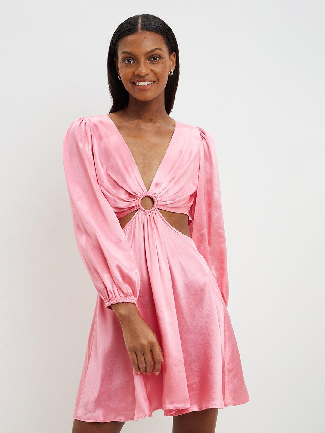 

DOROTHY PERKINS Pink Solid Satin A-Line Mini Dress