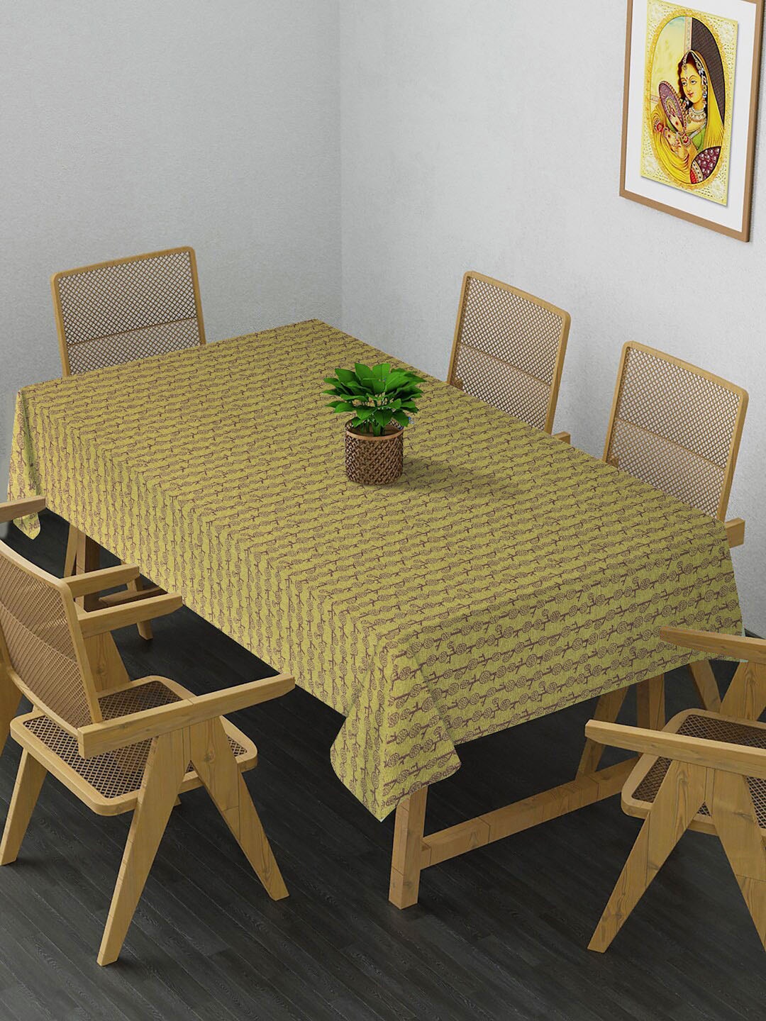 

KLOTTHE Lime Green & Brown Woven Design 6 Seater Rectangular Dining Table Cover