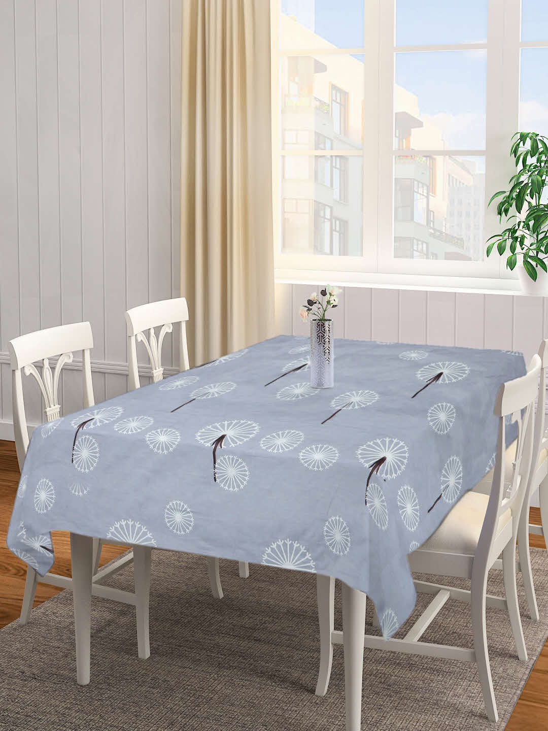 

KLOTTHE Grey & White Floral Printed 6 Seater Dining Table Cover