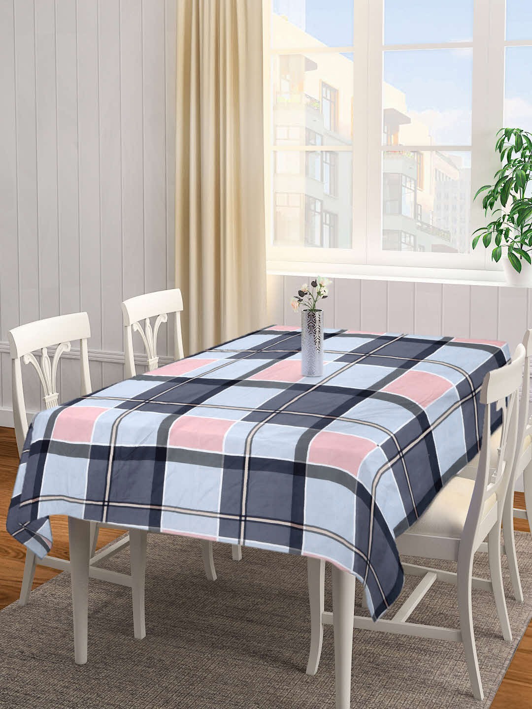 

KLOTTHE Blue & Pink Geometric Printed 6 Seater Dining Table Cover