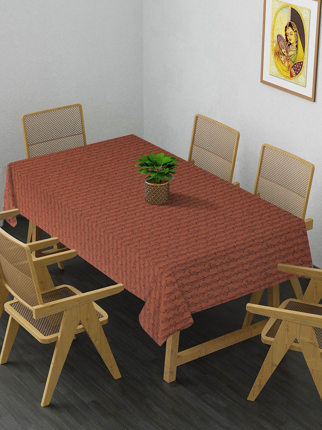 

KLOTTHE Brown Woven Design 6 Seater Rectangular Dining Table Cover