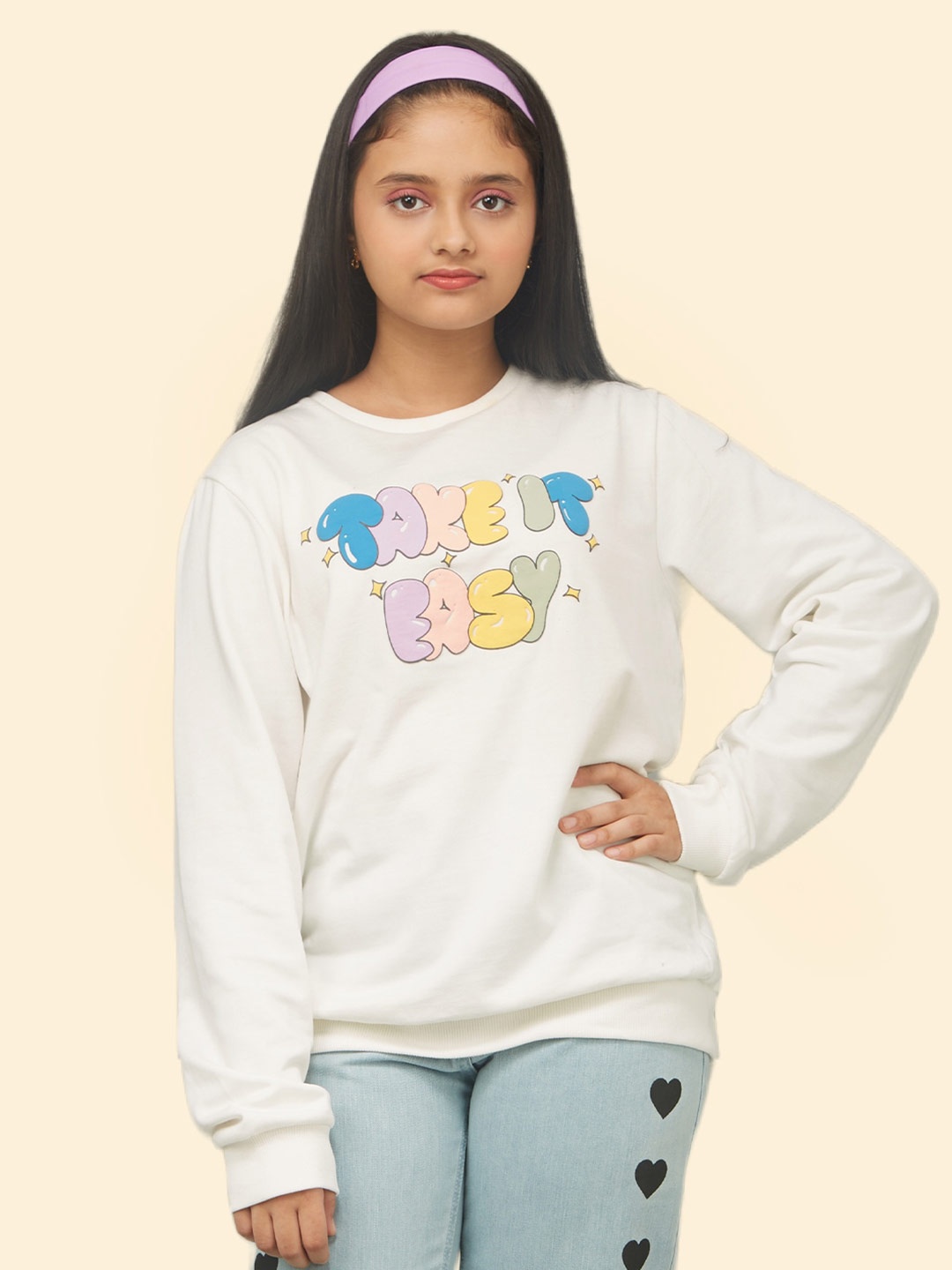 

Zalio Girls White Printed Sweatshirt