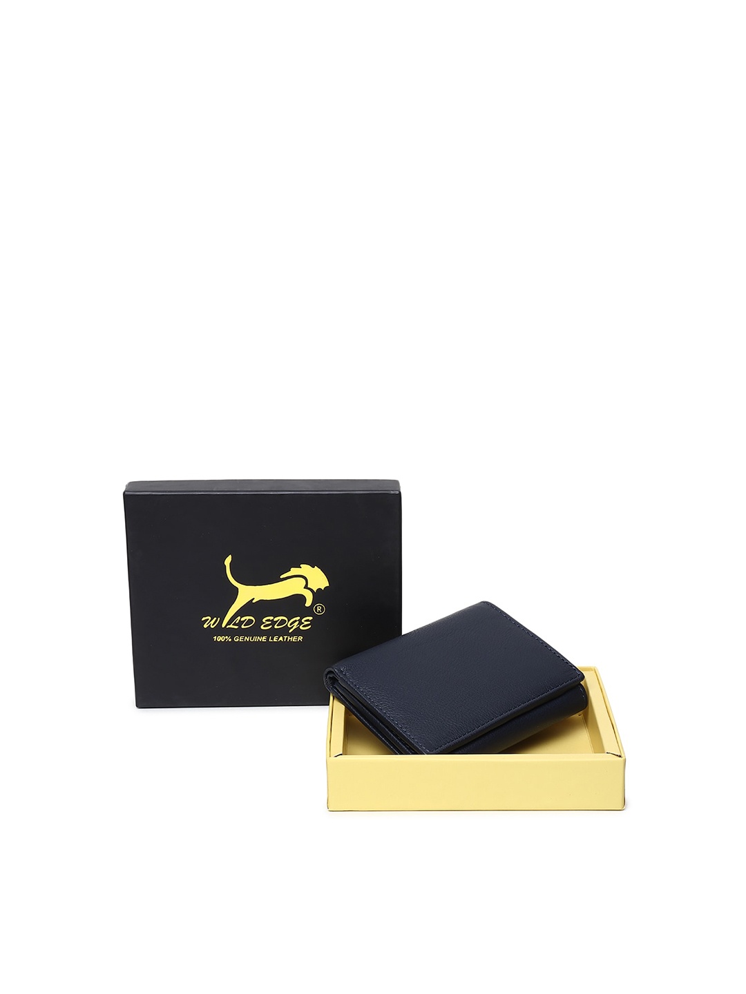 

WILD EDGE Men Navy Blue Leather Three Fold Wallet