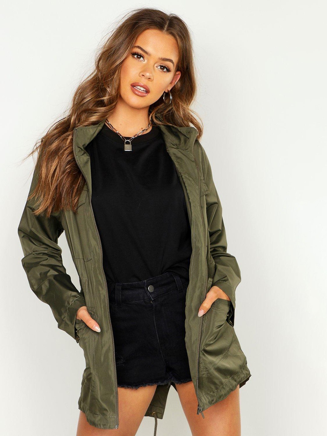 

Boohoo Women Olive Green Elasticated Waist Longline Tailored Jacket