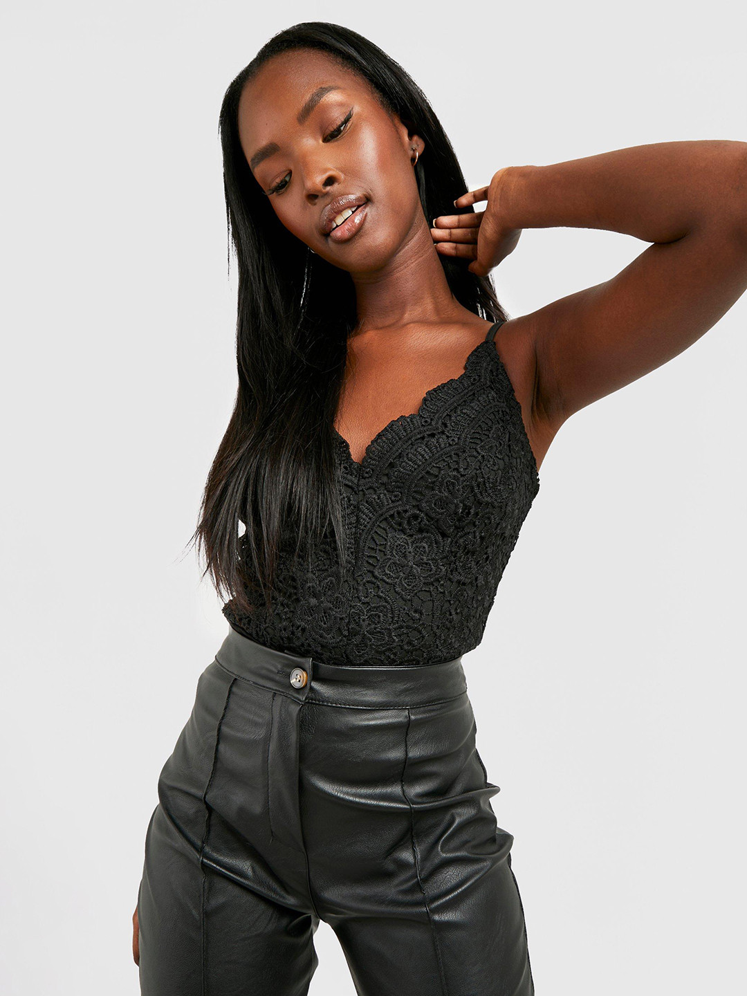 

Boohoo Black Floral Embroidered Lace Bodysuit