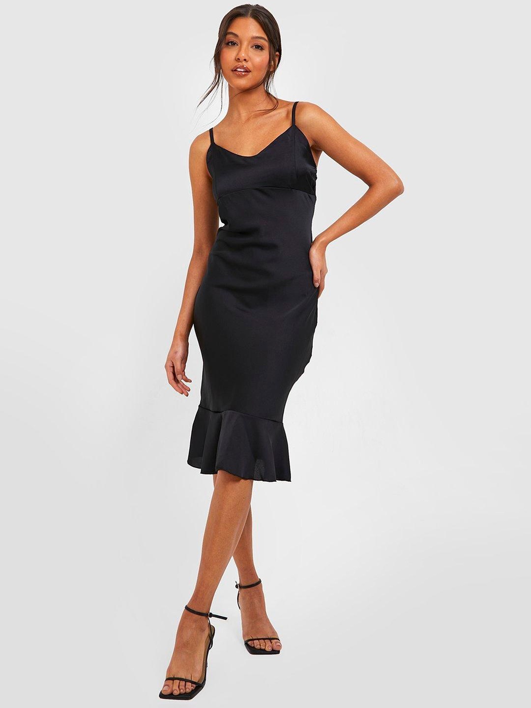 

Boohoo Solid Satin Finish Slip Dress, Black