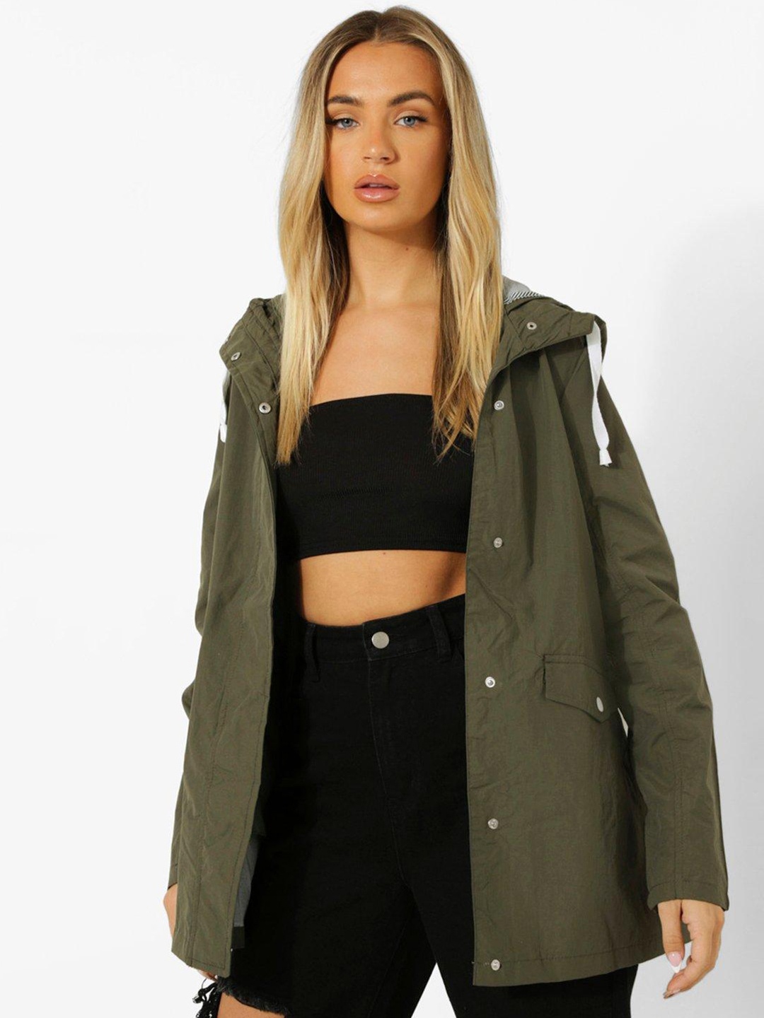 

Boohoo Women Olive Green Hooded Tailored Jacket