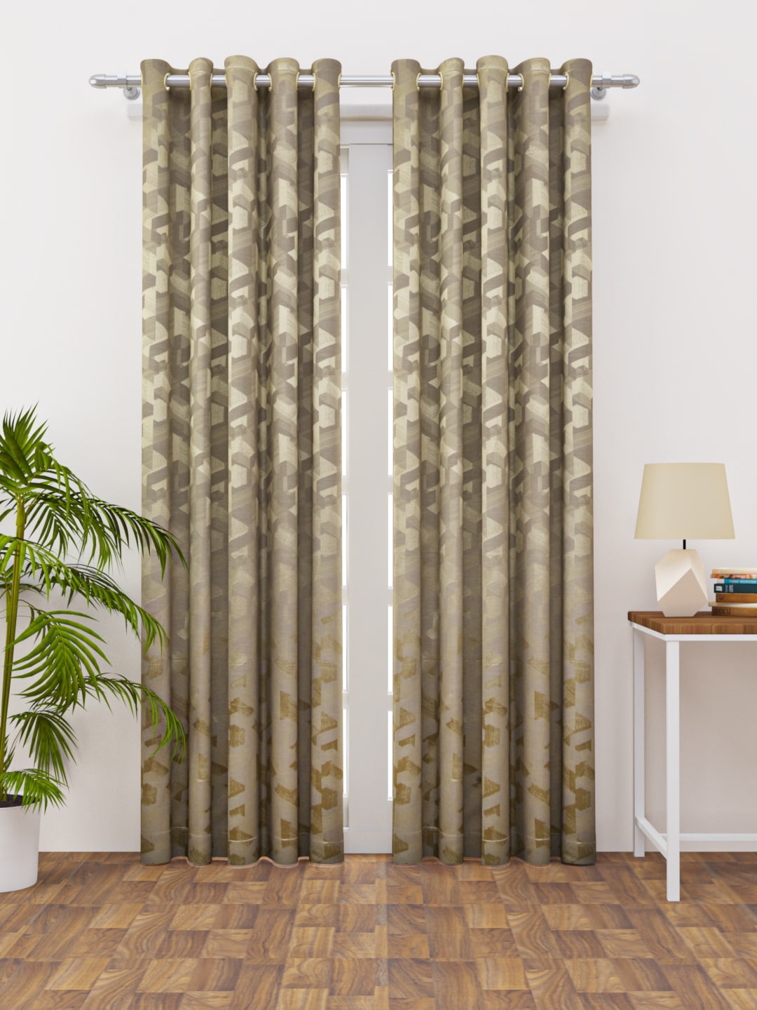 

HAPPY HUES Beige & Cream-Coloured Set of 2 Geometric Door Curtain