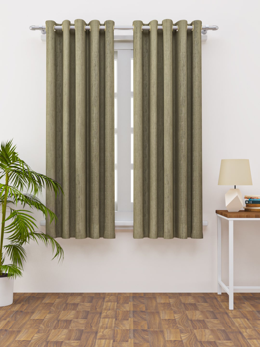 

HAPPY HUES Olive Green Set of 2 Window Curtain