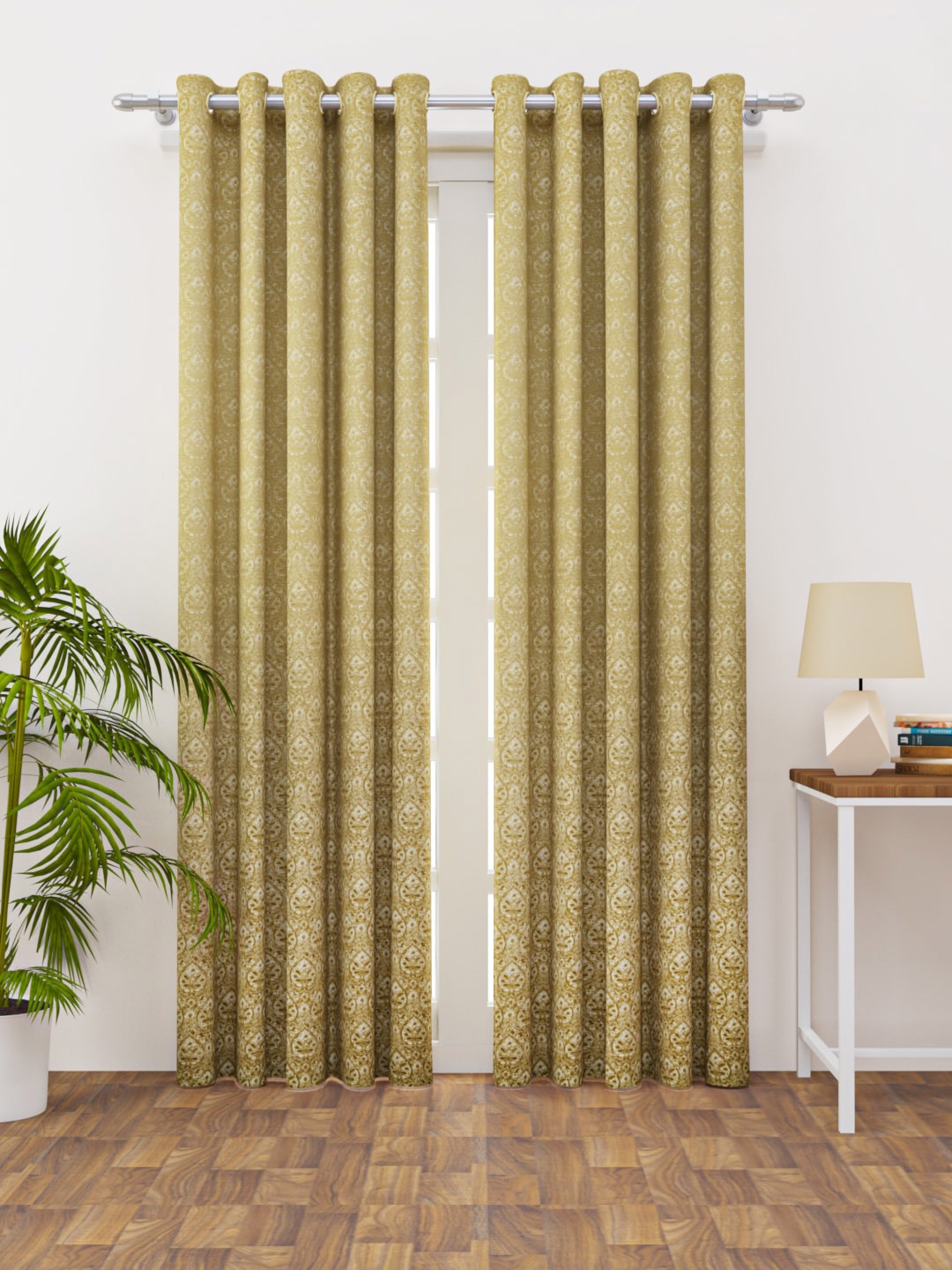 

HAPPY HUES Beige & White Set of 2 Ethnic Motifs Woven Design Door Curtain