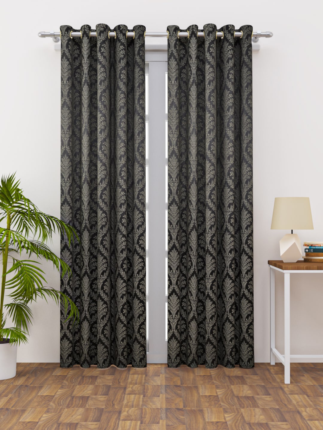 

HAPPY HUES Black & Grey Set of 2 Ethnic Motifs Long Door Curtains