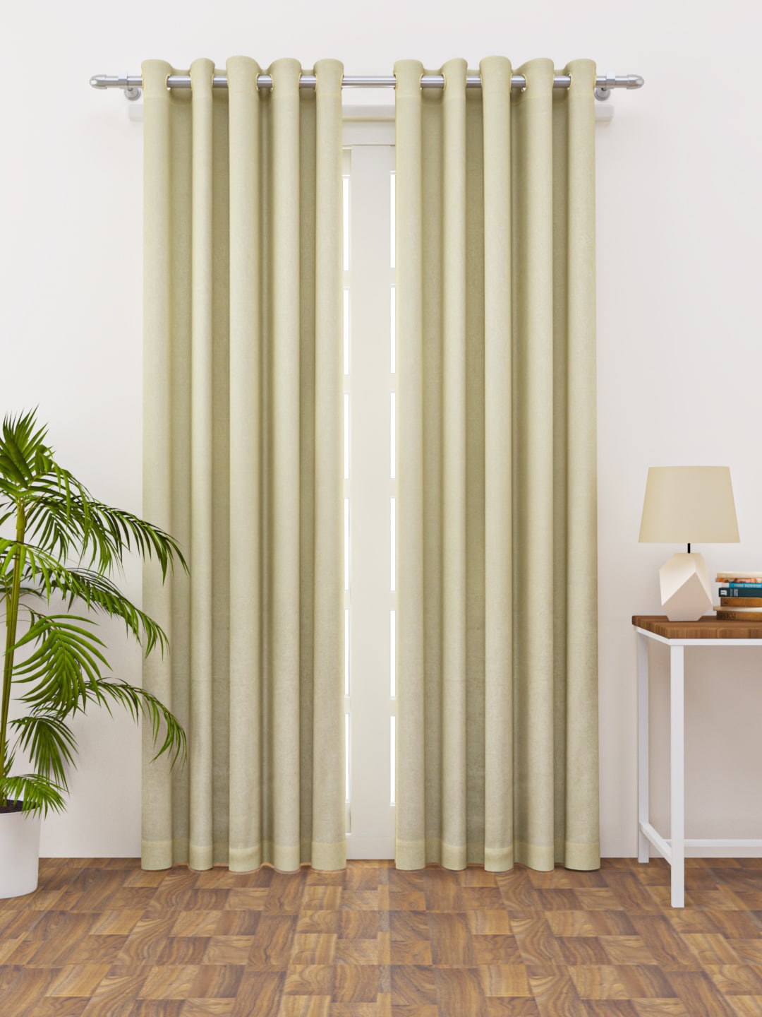 

HAPPY HUES Cream-Coloured Set of 2 Long Door Curtains