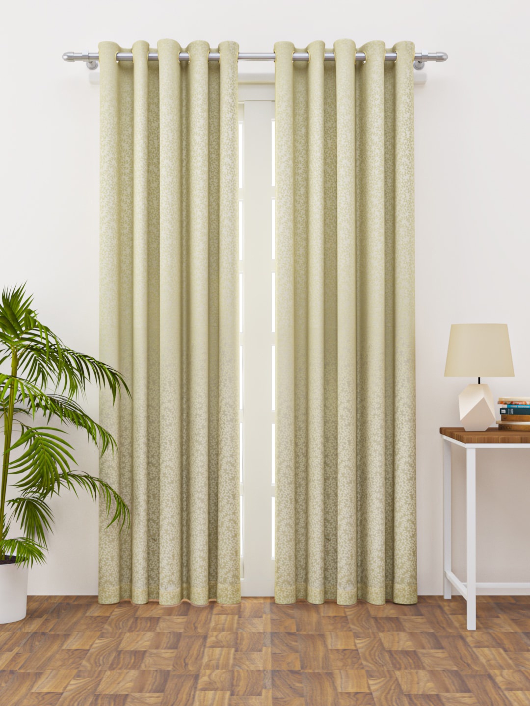 

HAPPY HUES White & Beige Set of 2 Floral Long Door Curtain