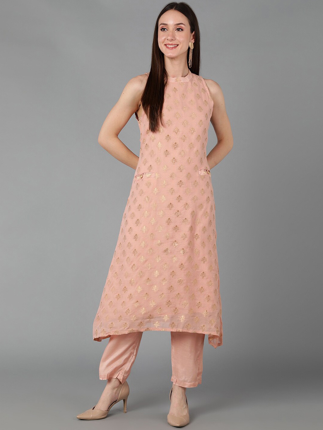 

AHIKA Women Peach-Coloured Ethnic Motifs Printed Pure Cotton Kurta with Palazzos