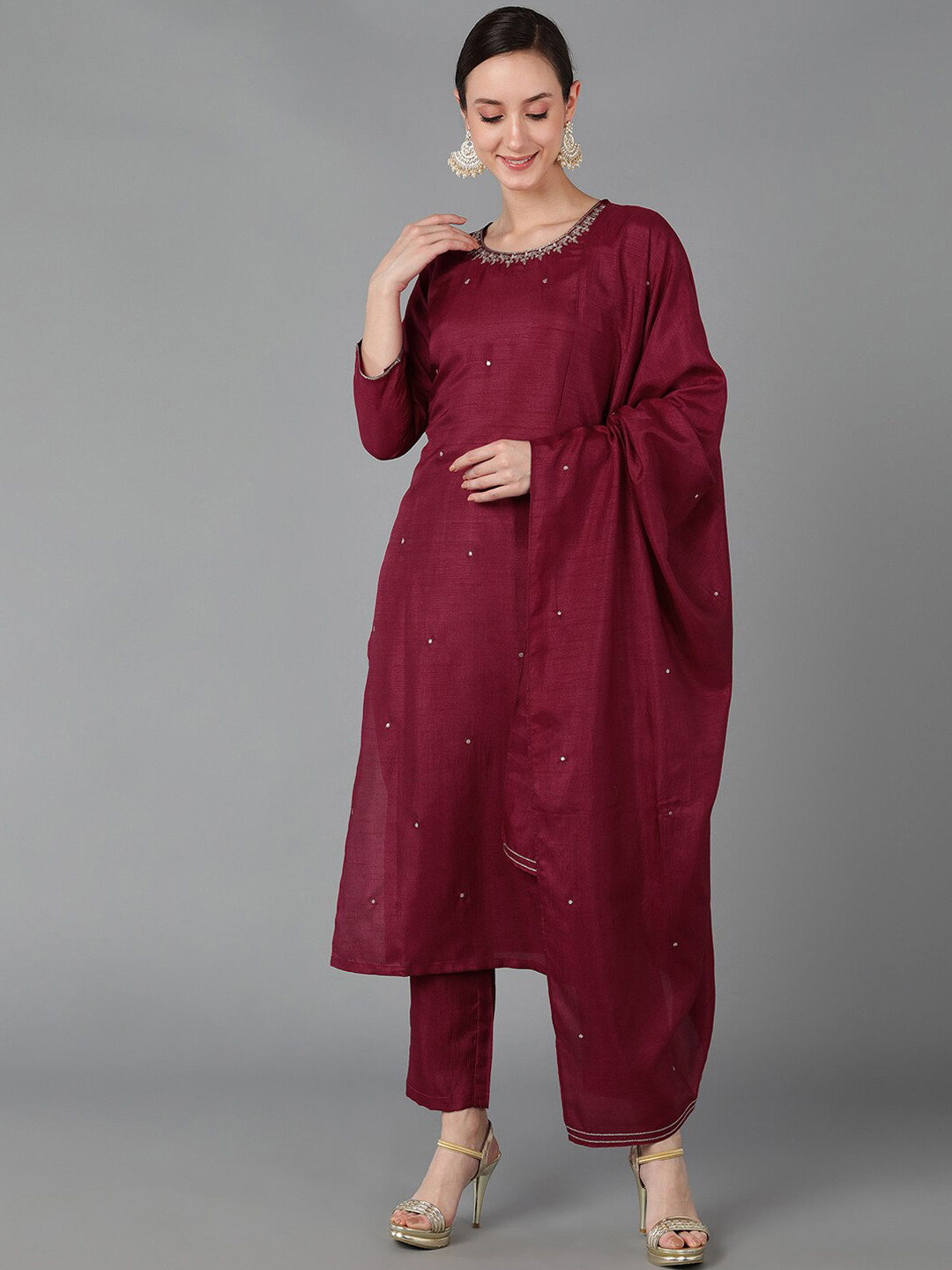 

AHIKA Women Red Kurta with Trousers & Dupatta