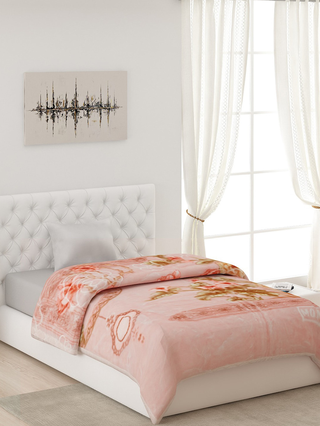 

Monte Carlo Pink & White Floral Heavy Winter 1000 GSM Single Bed Blanket