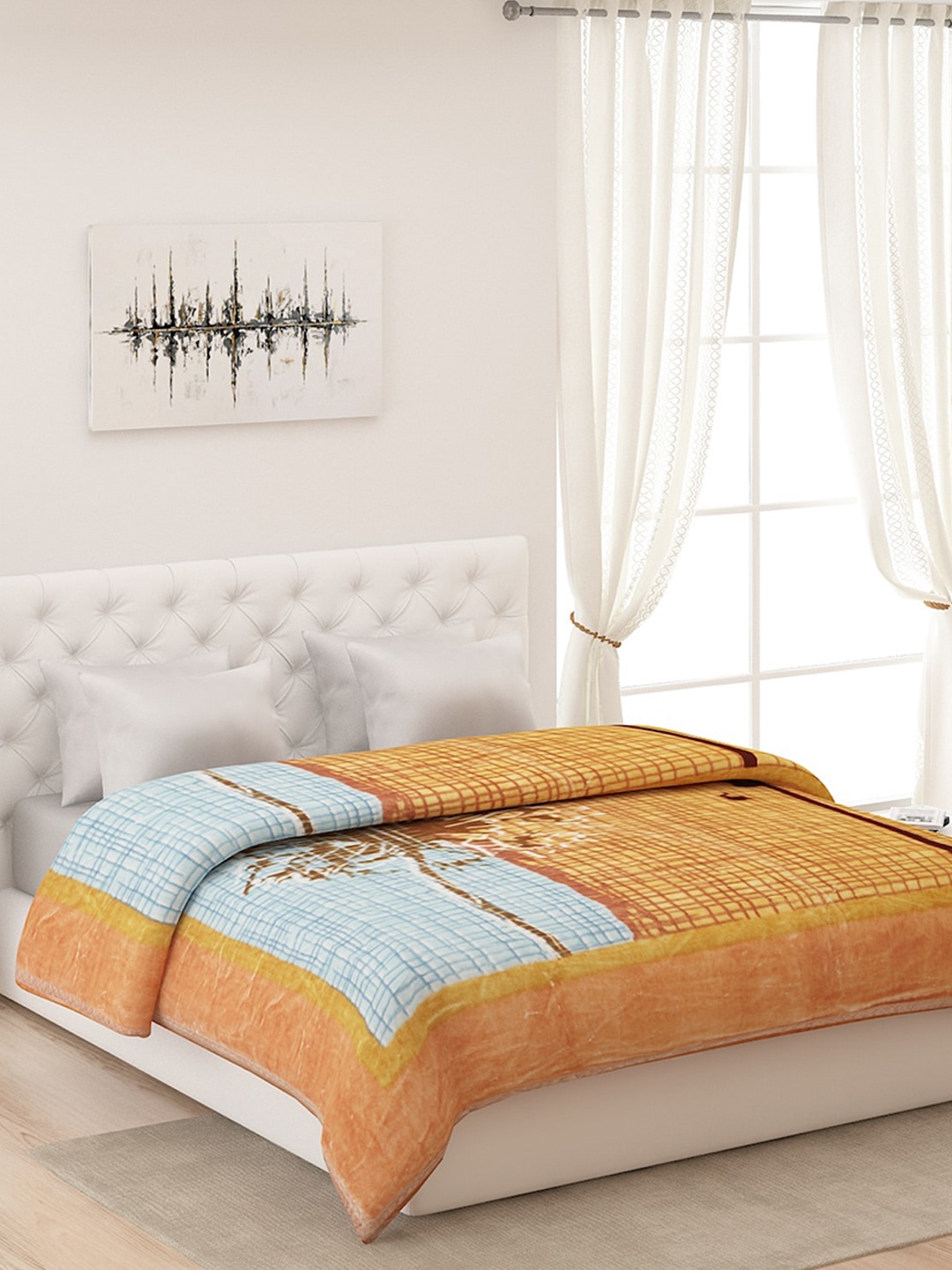 

Monte Carlo Orange & Blue Geometric Heavy Winter Double Bed Blanket