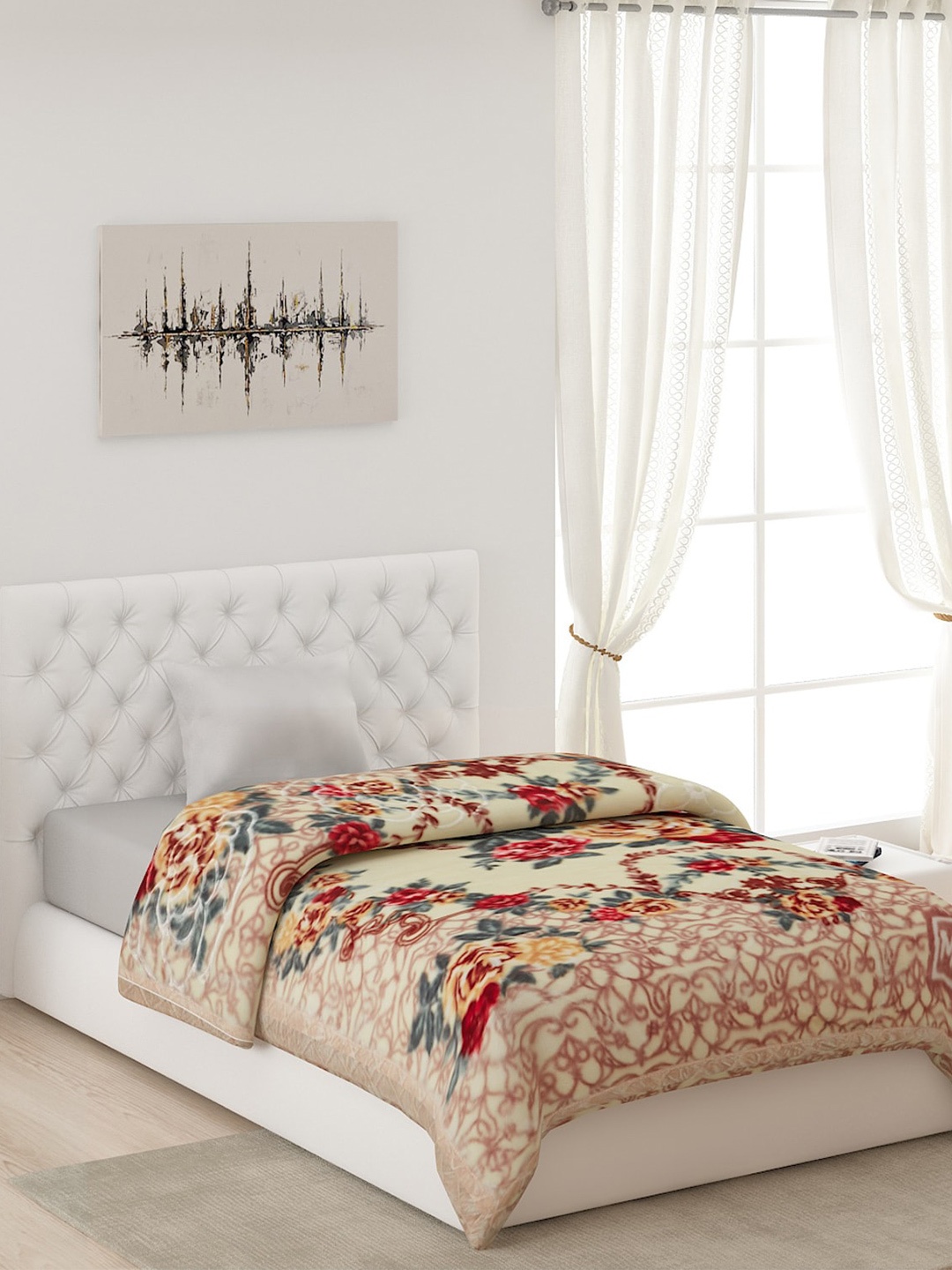 

Monte Carlo Brown & White Floral Heavy Winter 1000 GSM Single Bed Blanket