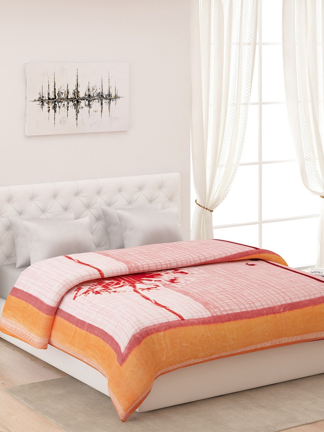 

Monte Carlo Orange & Red Floral Heavy Winter 850 GSM Double Bed Blanket
