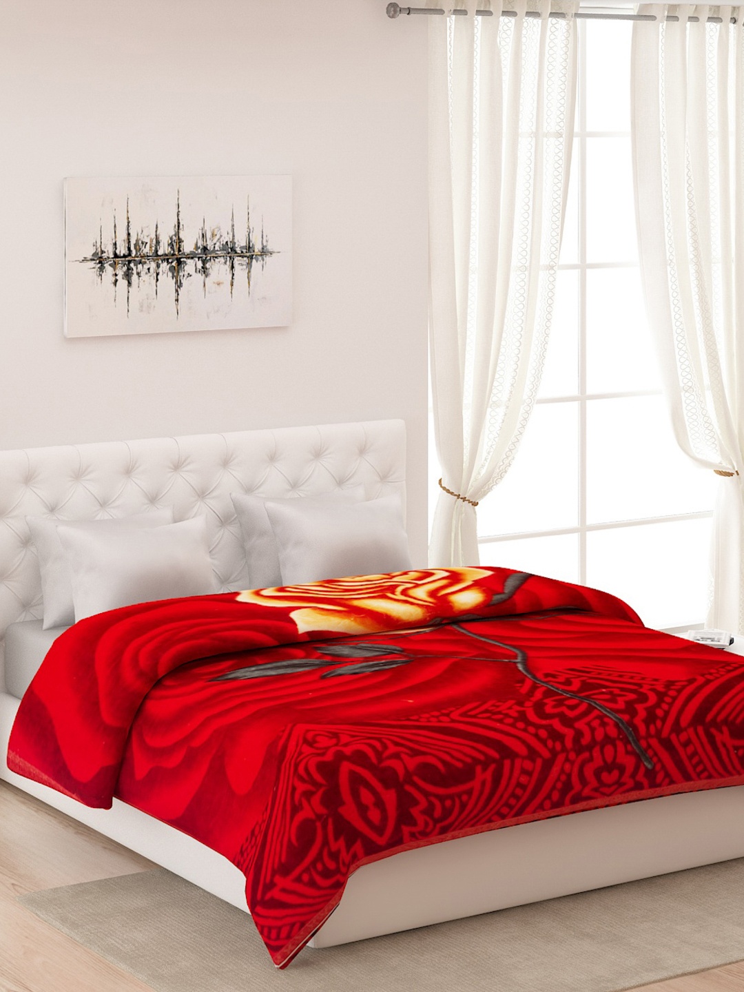 

Monte Carlo Orange & Green Floral Heavy Winter 850 GSM Double Bed Blanket