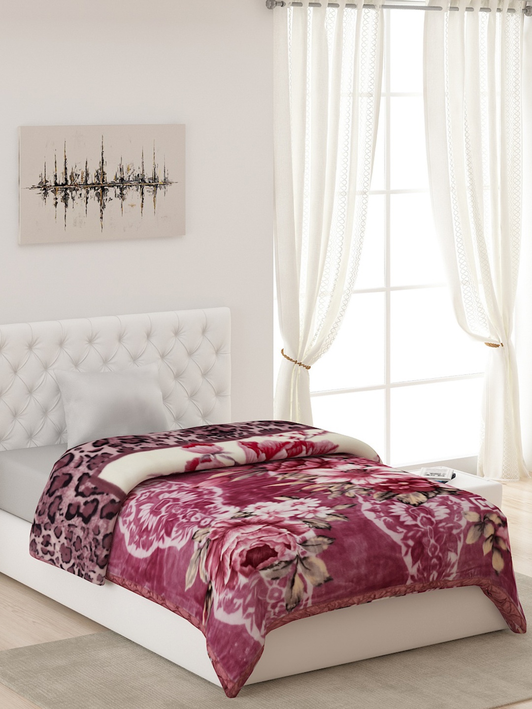 

Monte Carlo Pink & Red Floral Heavy Winter 850 GSM Single Bed Blanket