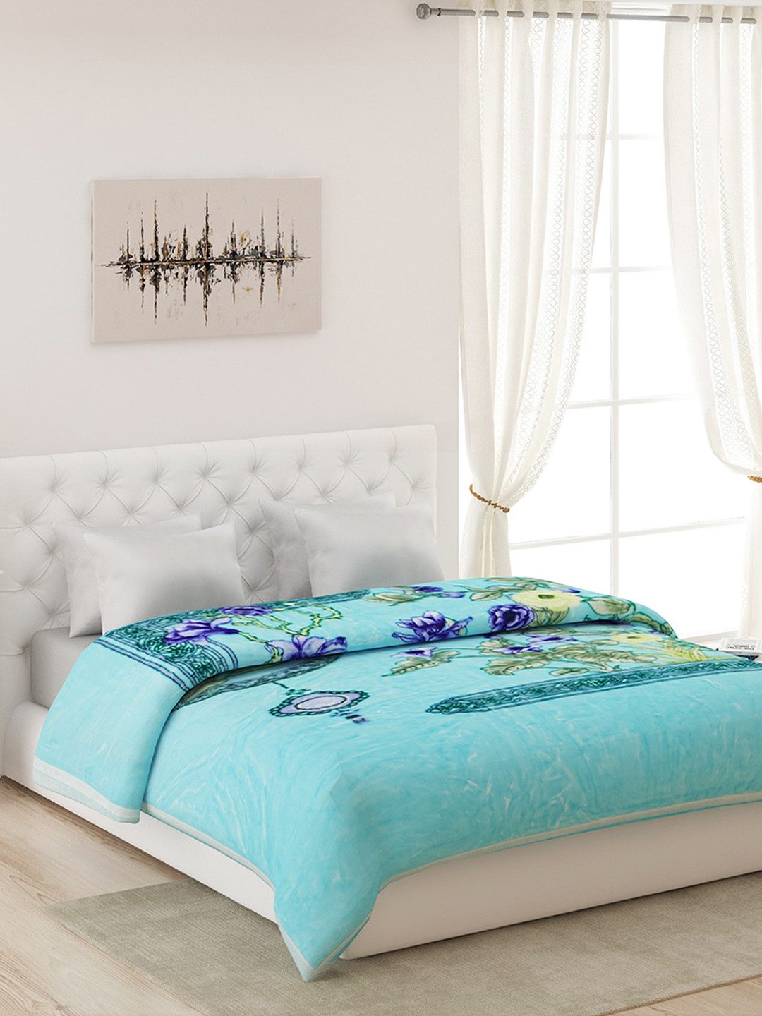 

Monte Carlo Blue & Green 950 GSM Floral Printed Heavy Winter Double Bed Blanket