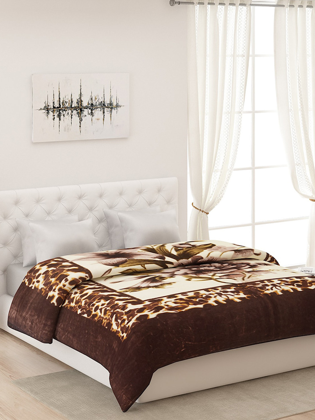 

Monte Carlo White & Brown 850 GSM Floral Heavy Winter Double Bed Blanket