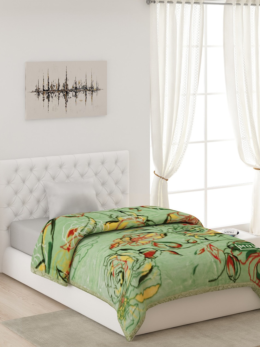 

Monte Carlo Green & Yellow Floral Heavy Winter 1000 GSM Single Bed Blanket