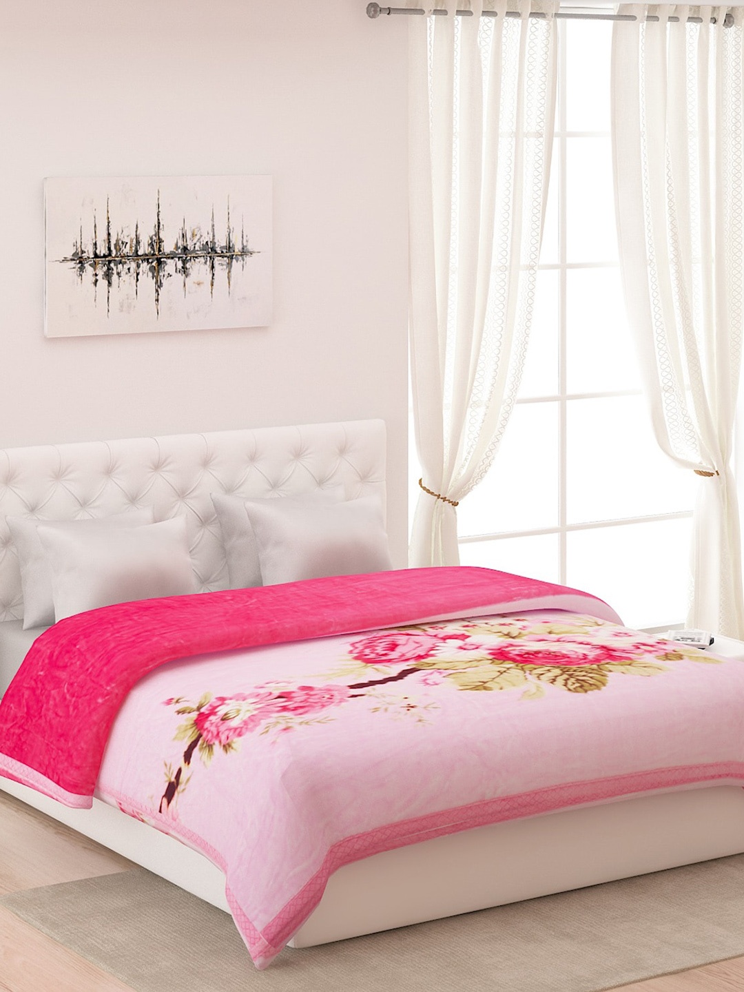 

Monte Carlo Pink & Green Floral Heavy Winter 850 GSM Double Bed Blanket