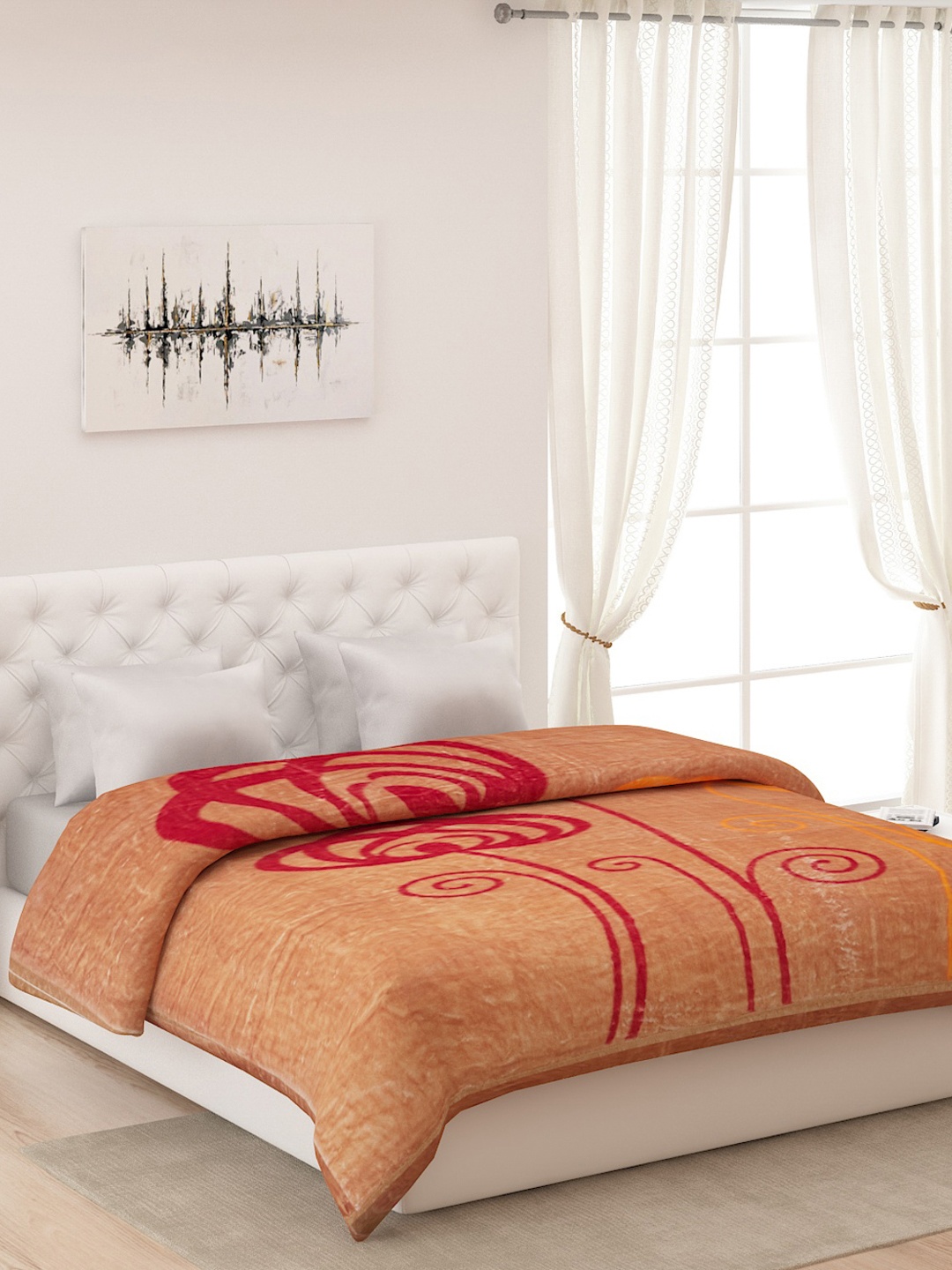 

Monte Carlo Orange & Red Floral Heavy Winter 850 GSM Double Bed Blanket