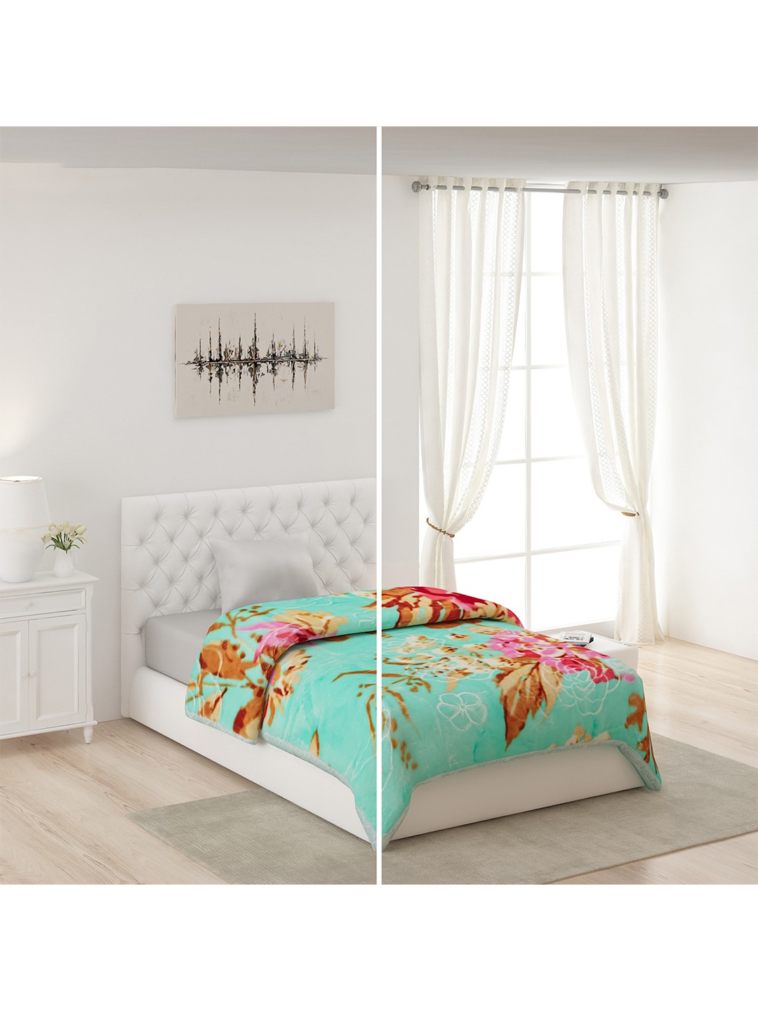 

Monte Carlo Green & Orange Floral Heavy 1000 GSM Winter Single Bed Blanket