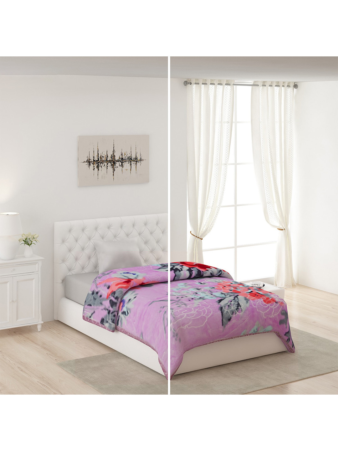 

Monte Carlo Lavender & Peach-Coloured Floral Heavy 1000 GSM Winter Single Bed Blanket